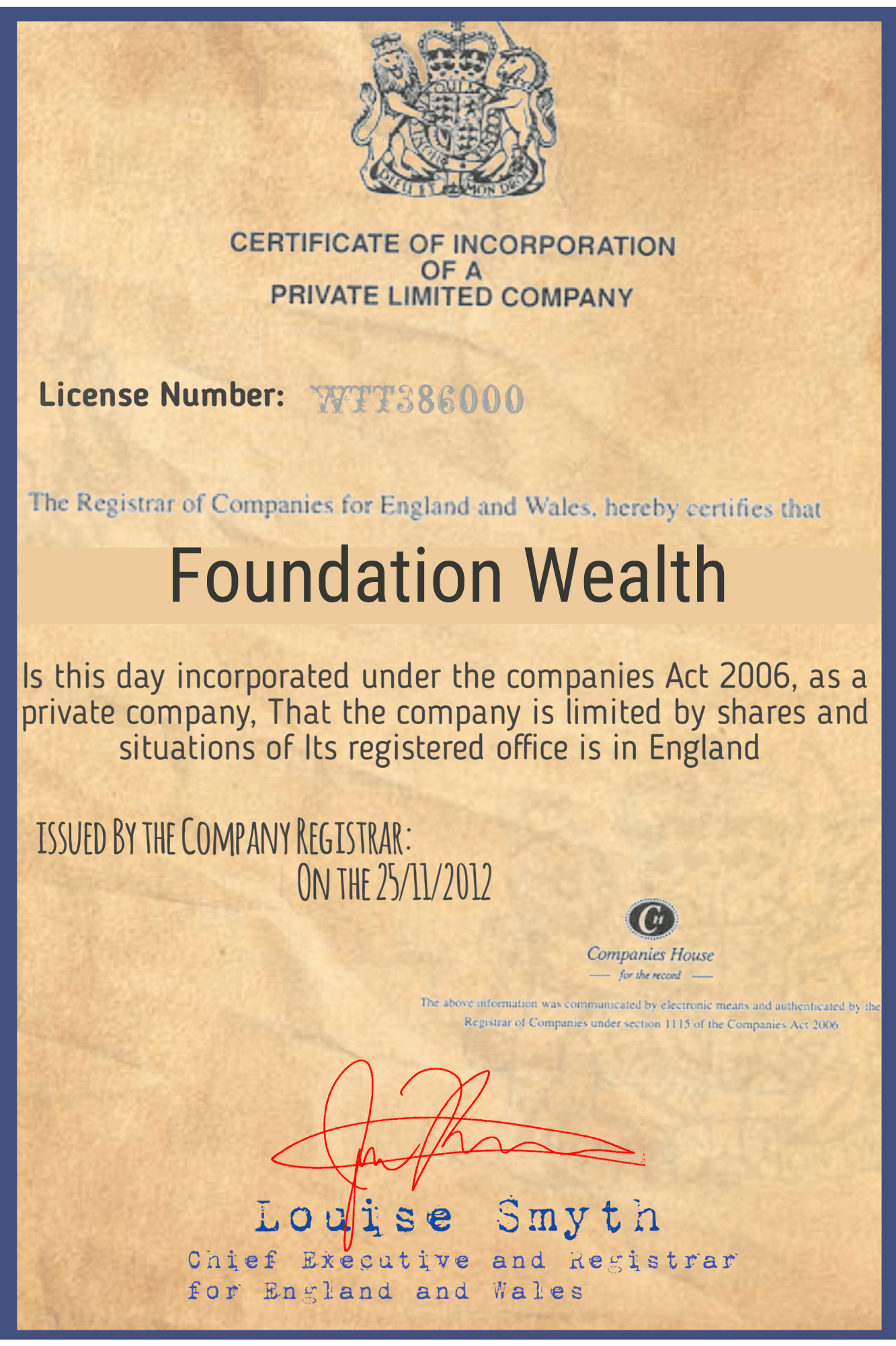 foundationwealth   CERTIFICATE